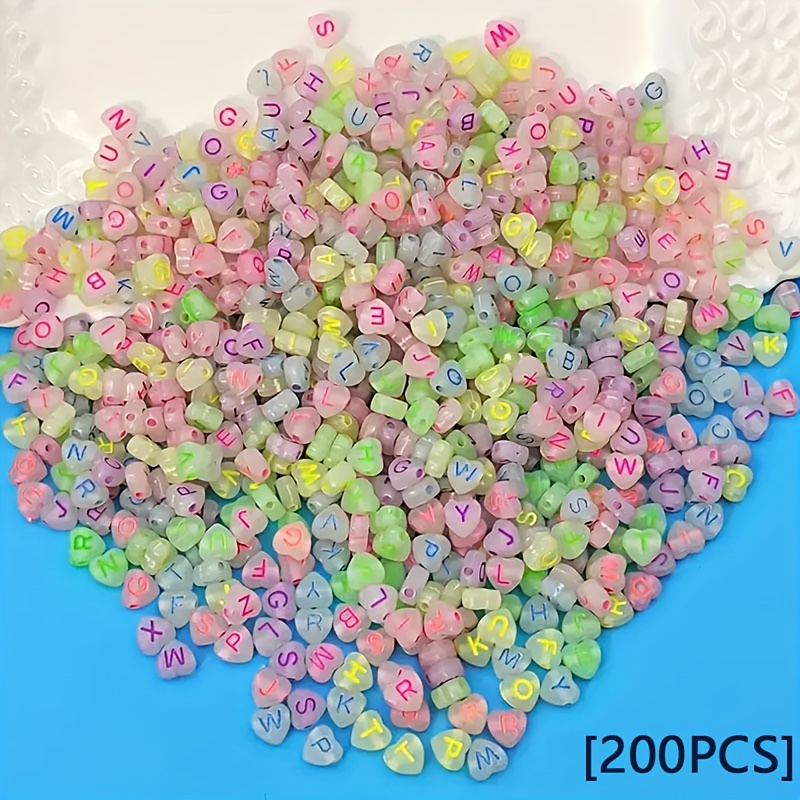 Image of 200pcs Glow In The Dark Colorful Heart-shaped Acrylic Alphabet Beads - Fashion-themed Synthetic Letter Beads, Suitable For Necklaces And Other Jewelry Crafts