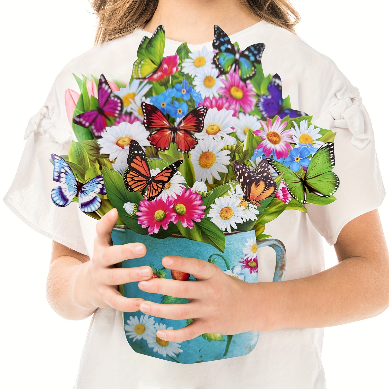 

3d Pop-up Flower Bouquet Greeting Card With Butterflies - Daisy , Card & Envelope Included - All-occasion Card For Birthday, Teacher's Day, Holidays - 12 Inch - Ideal For Anyone