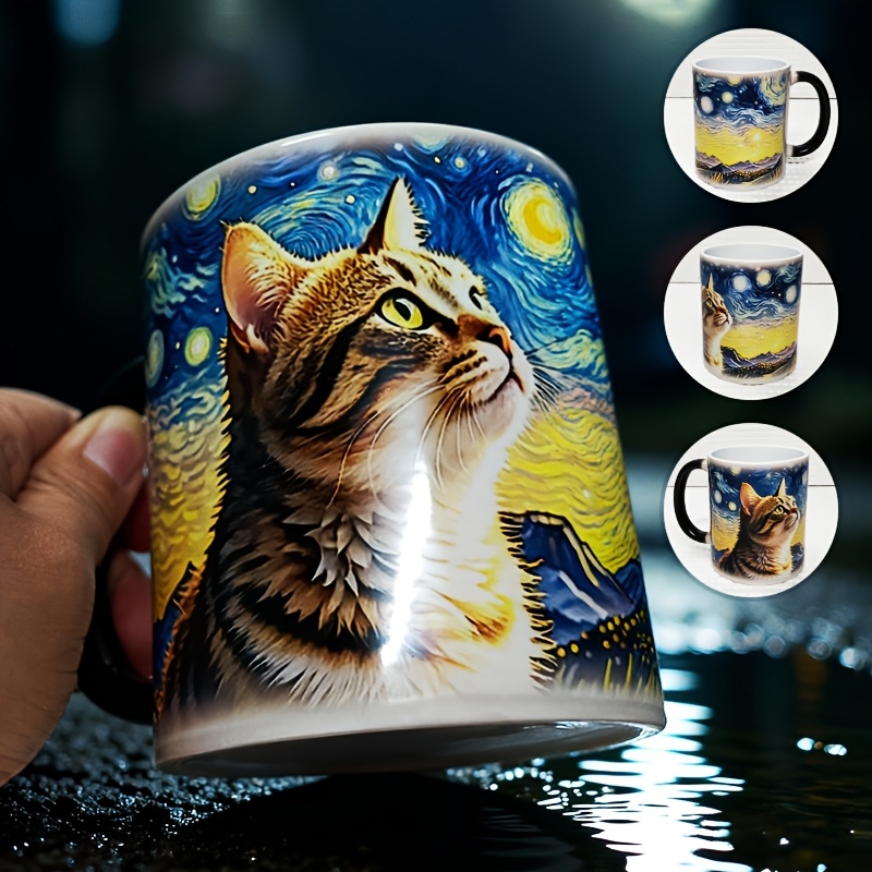 Starry Color Changing Mug, Cute Cat Mugs, Ceramic Coffee Cup, Gift For Cat And Starry Sky Lovers, Christmas Present 11oz