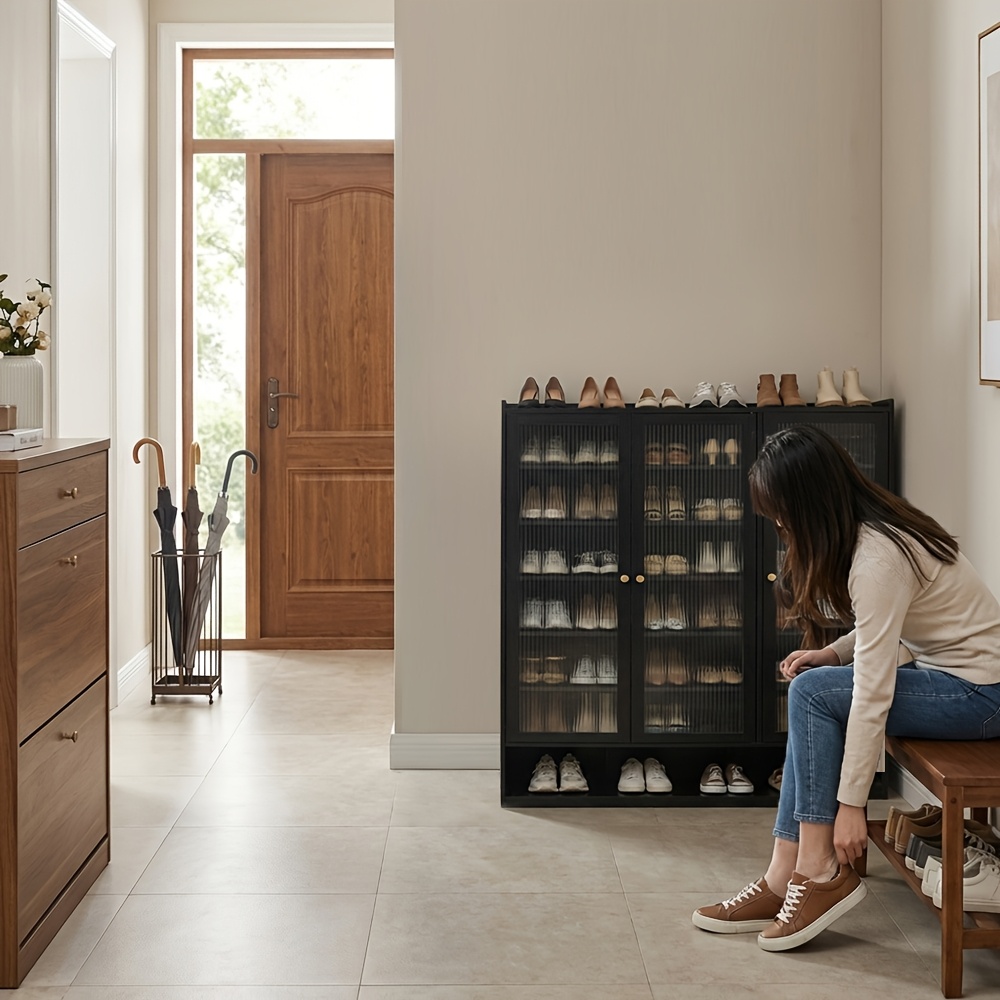 TEMU 7-tier Shoe Cabinet With Removable Shelves Shoes Storage Rack Organiser 3 Doors Shelf For Front Door Entrance Hallway Black