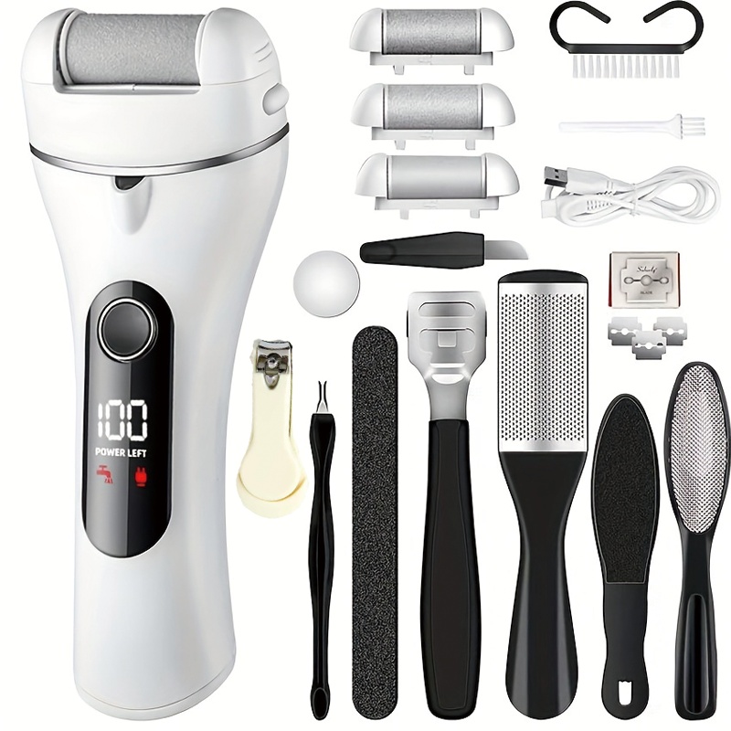 TEMU Foot Callus Remover, Rechargeable Pedicure Tool Foot Care Foot File, 14-in-1 Callus Remover Kit For Removing Cracked And Dead Skin From Heels With 3 2 Speed