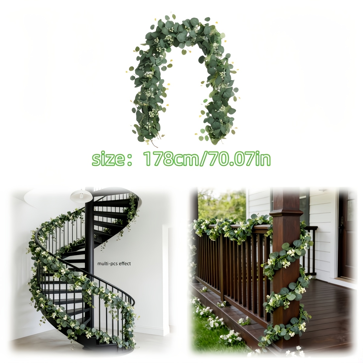 Image of 2pcs Outdoor Oversized Realistic Eucalyptus Leaves And Vine, Artificial Flower Garland, Suitable For Indoor And Outdoor Home Use, Wedding Themes, Party Decorations