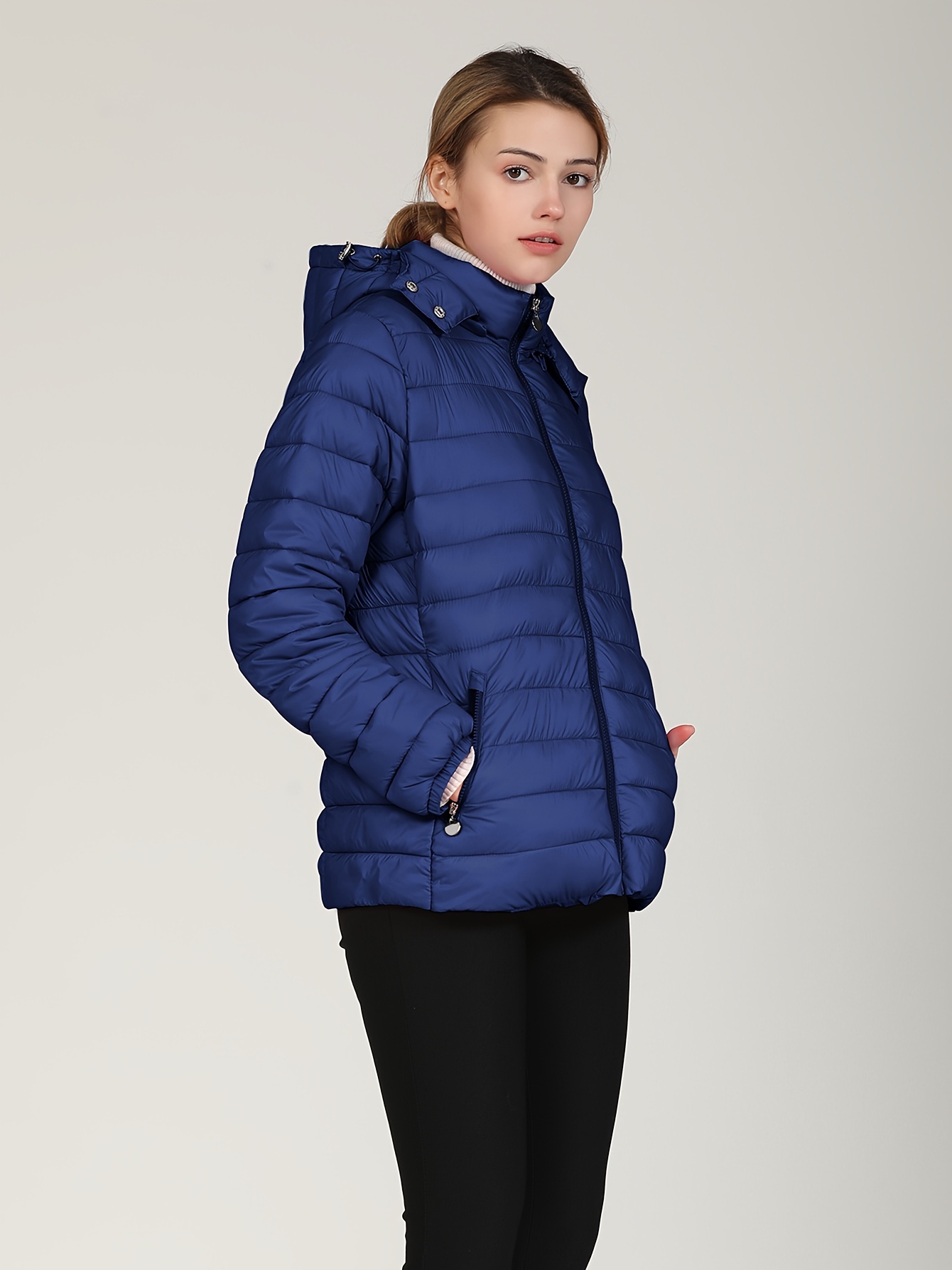 Zip Hoodie Puffy Coat Casual Thermal Long Sleeve Coat Fall - Temu