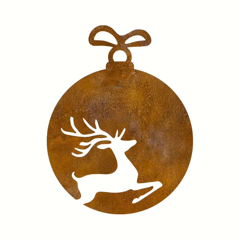 TEMU Rusty Iron [halloween][christmas] 1pc Circular Deer-shaped Christmas Tree Garden Decoration, Rusted Wrought Iron Ornaments, Halloween Gifts