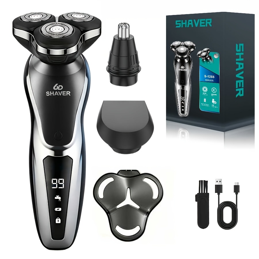 Electric Razor for Men, 3in 1/ 4in 1 Electric Shaver Nose Hair Trimmer USBRechargeable Portable Razor 3D Floating Blade Digital Display ShavingBeard Machine