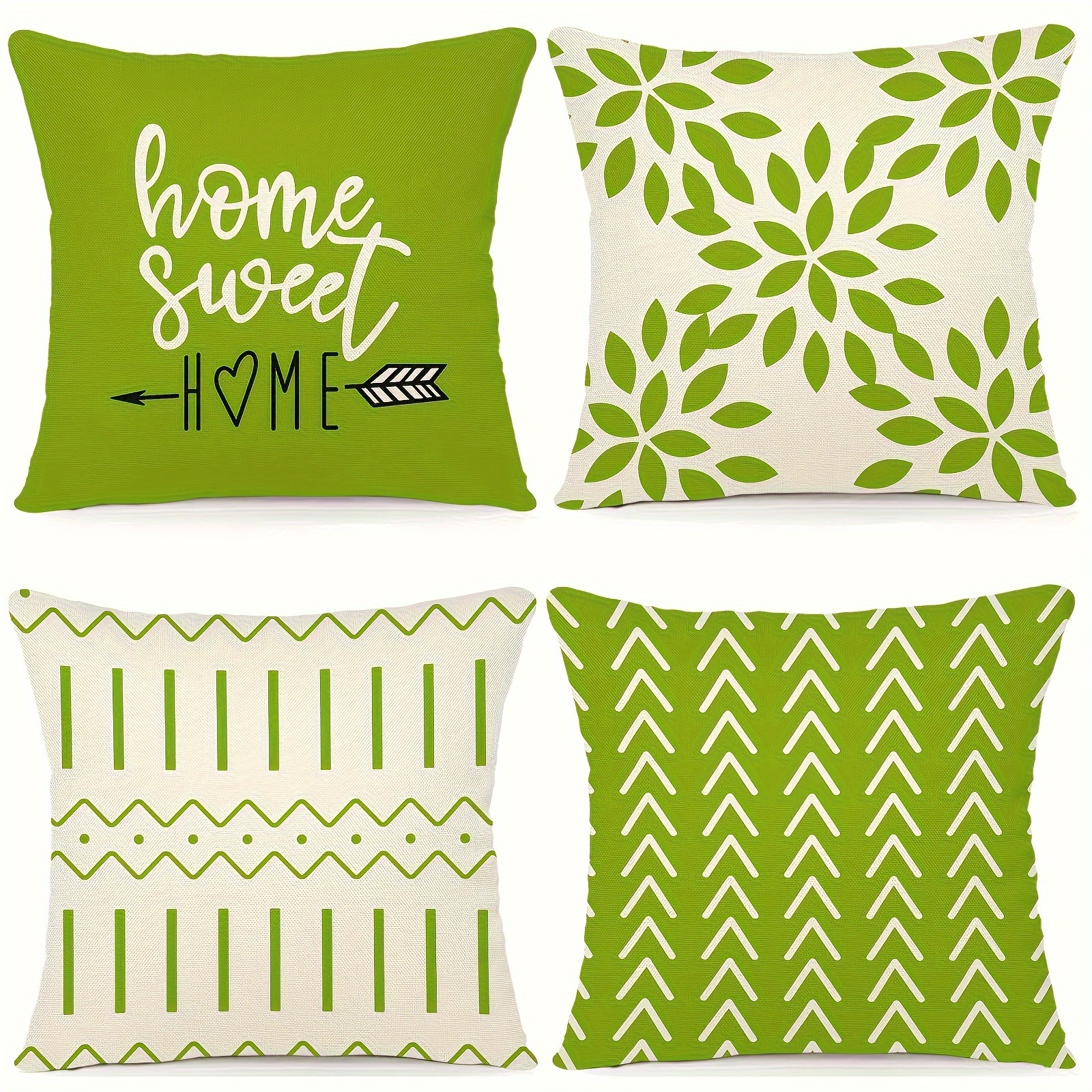 TEMU 4pcs Green Pillow Covers 18x18 Inch - Decorative Cushion Cases For Sofa, Bedroom, & Outdoor Use, Zip Closure, Washable