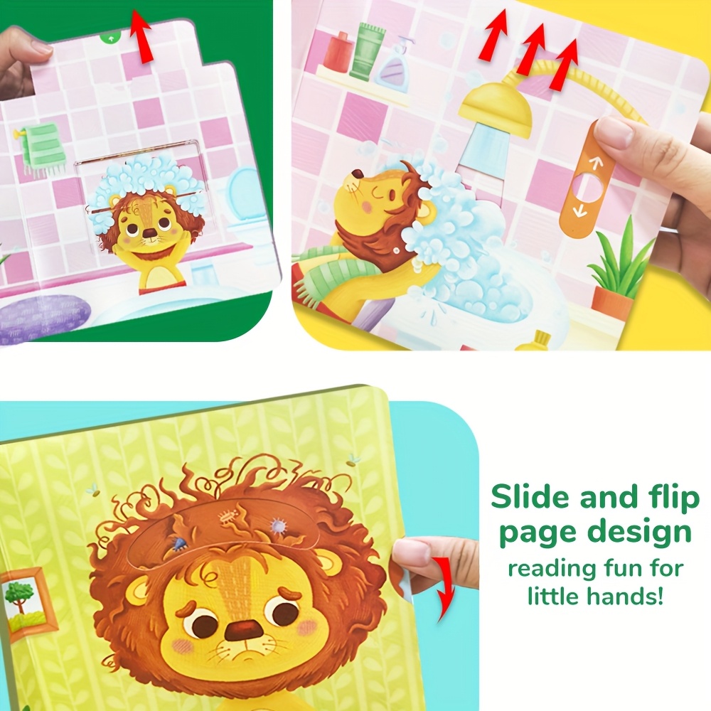 A Day Dedicated to Clean Hair for Lions, Interactive Push-Pull Books, an Engaging Busy Book, a Parent-Child Activity Book Focused on Hair Hygiene for Preschoolers, Fun Mechanical Designs to Enhance Independent Skills, a Book on Hair Care with Playful Illustrations, a Durable Board Book Featuring Captivating Images, Robust Construction, an Ideal Early Education Gift for Christmas And Birthdays, Activities for Kids During Airplane Travel, Bear