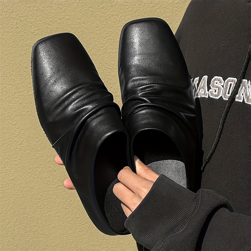 square toe pleated design semi slip mule shoes men's shoes - Temu
