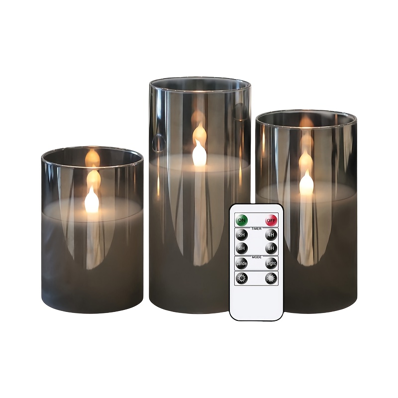 3-PACK Grijze Gouden Witte Elektronische Rookloze Kerstkaarsen met Afstandsbediening, Timer 2/4/6/8 Uur