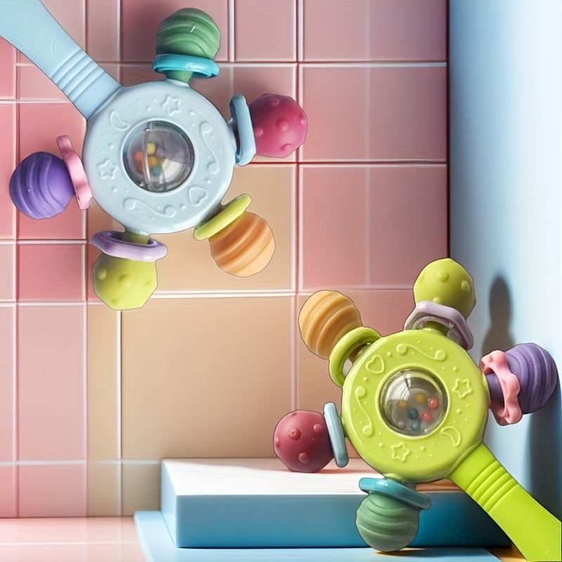 Baby Grip Strength Trainer Toy with Rattle - Fine Motor Skills Development, Non-Toxic Infant Learning Toy with Easy-Grip Stick for Toddlers, Babies - Random Pastel Colors (Green, Pink, Purple,) - Ideal Birthday or Holiday Gift for Boys & Girls, Baby Gym Play Mat, Toddler Playtime, Playful Design