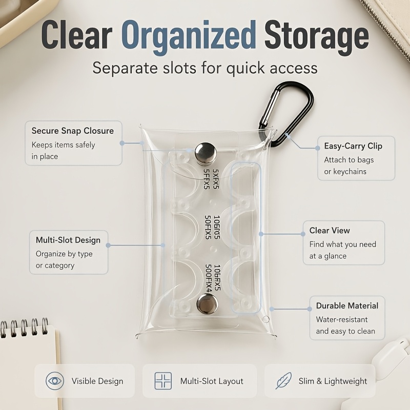 TEMU Japanese Coin Storage Box With Storage Pouch And High-quality Transparent Carabiner, 1-pack, Convenient For Women's Travel And Daily Use