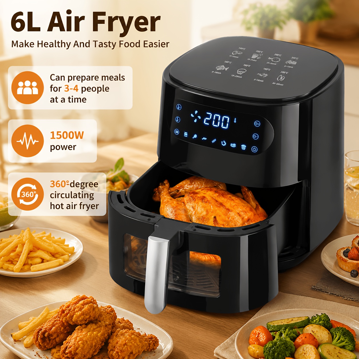 Fritadeira de Ar com Janela Visível de 6 Litros