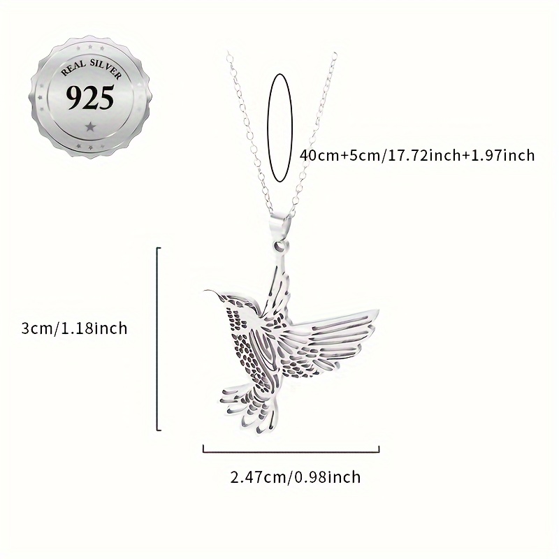 S925 Silver Hummingbird Pendant Necklace, Lightweight