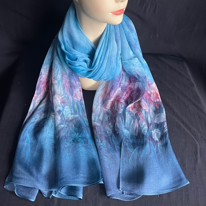Luxurious Blue Floral Shawl 100% Elegant Stylish, Lightweight with  Sheer Ideal for Easter, Valentine's, Mothe