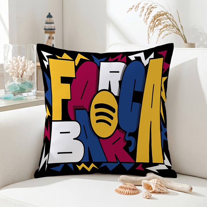 TEMU 2d Flat - 1pc Barcelona Cheer Colorful Art Word Single-sided Printed Pillowcase, Suitable For Christmas, New Year, Valentine's Day And Other