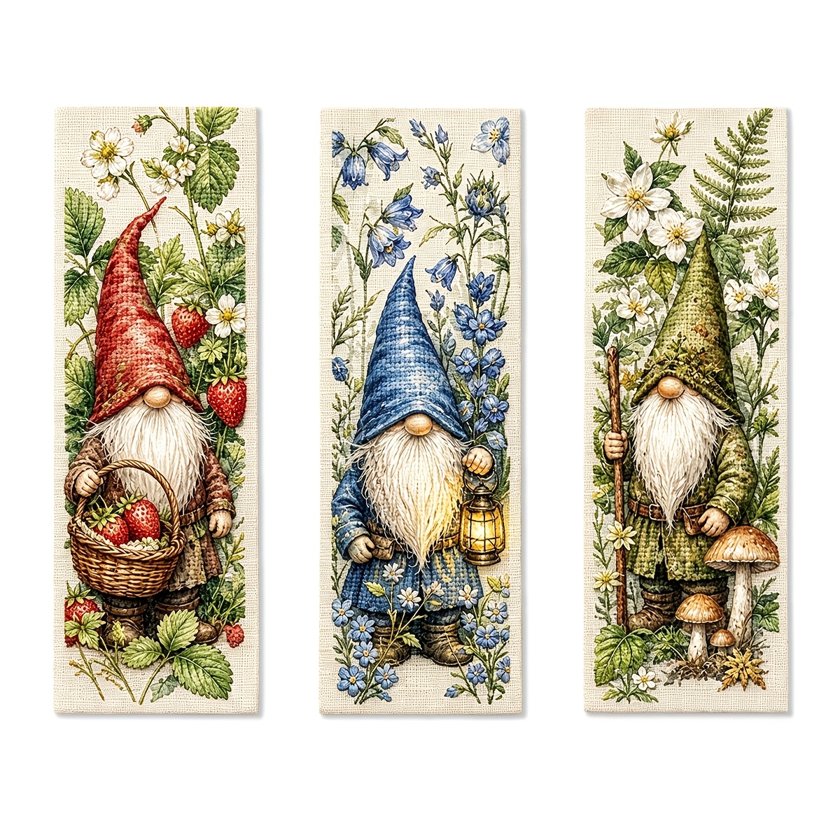TEMU 11-carat Printed Cross- Bookmark Set, Gnome Theme Embroidery Material Bag, Includes Pre-printed Embroidery Cloth, Embroidery Thread, Embroidery