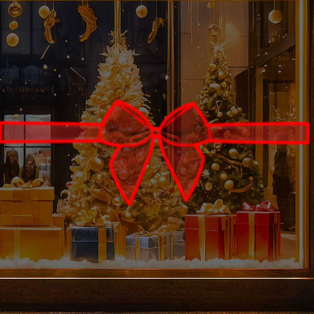 1pc Kids' Christmas Window Cling Stickers Compatible For - Static Removable Self-same Red Bow & Light- Bows, Plastic Window Decals Suitable For, Doors, Windows - & Stick Holiday Decor