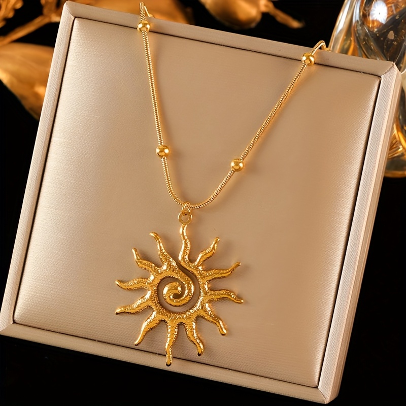 Image of 1pc A Golden Stainless Pendant Necklace Designed For Women And, Featuring A Vintage Style And Waterproof Neck Chain, Perfect As A Jewelry Gift For 2025