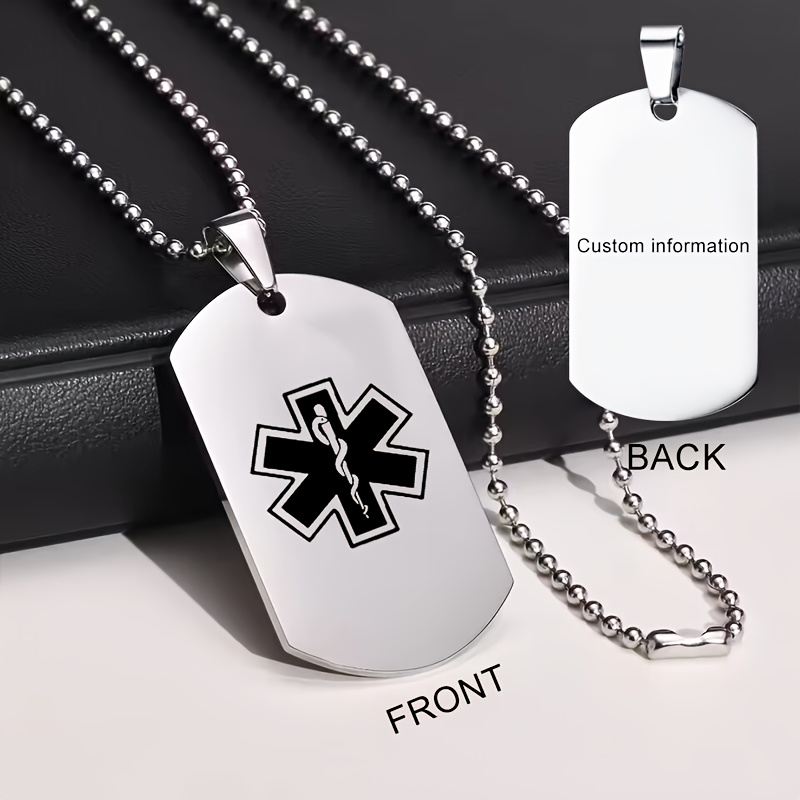 TEMU Personalized Dog Tag Bead Chain Necklace - Custom Engraved Emergency Id With Allergy And Ice Contact Information, Unique Medical Gift, Unisex