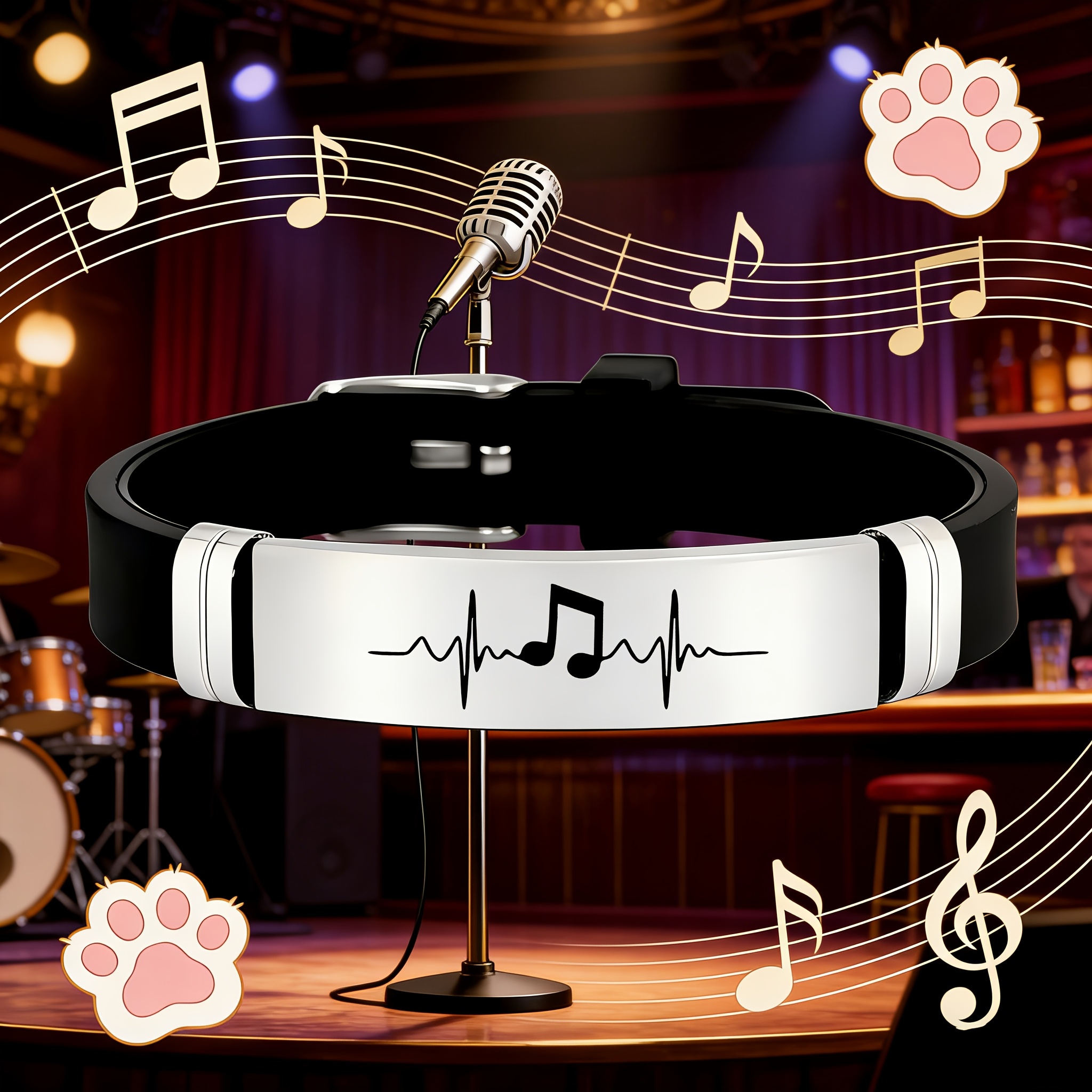Heartbeat Frequency Note Pattern Stainless Steel Silicone Bracelet