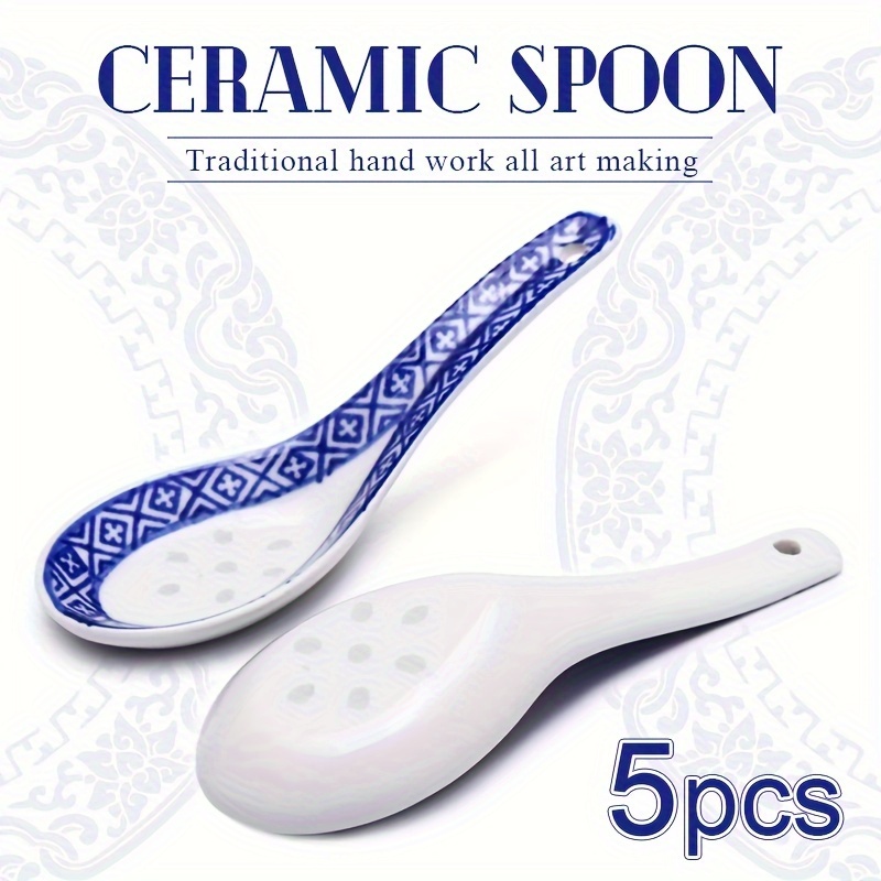 

5pcs Ceramic Spoon Chinese Style Rice Scoop, Porridge Spoon, Tableware Stirring Spoon, Soup Spoon, Kitchen Cooking Utensil Tool, Kitchen Supplies