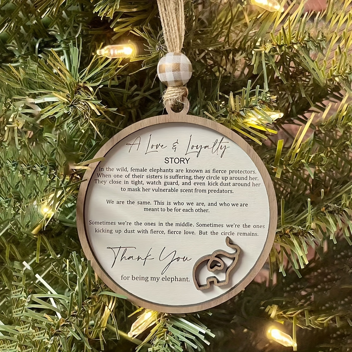 

[1pc Elephant Ornament] 1pc Vintage Elephant Christmas Ornament, Wooden 'a Love & Story' Pendant, Universal Holiday Decor, With Hanging Attachment, For Thanksgiving & Christmas, Thoughtful Gift