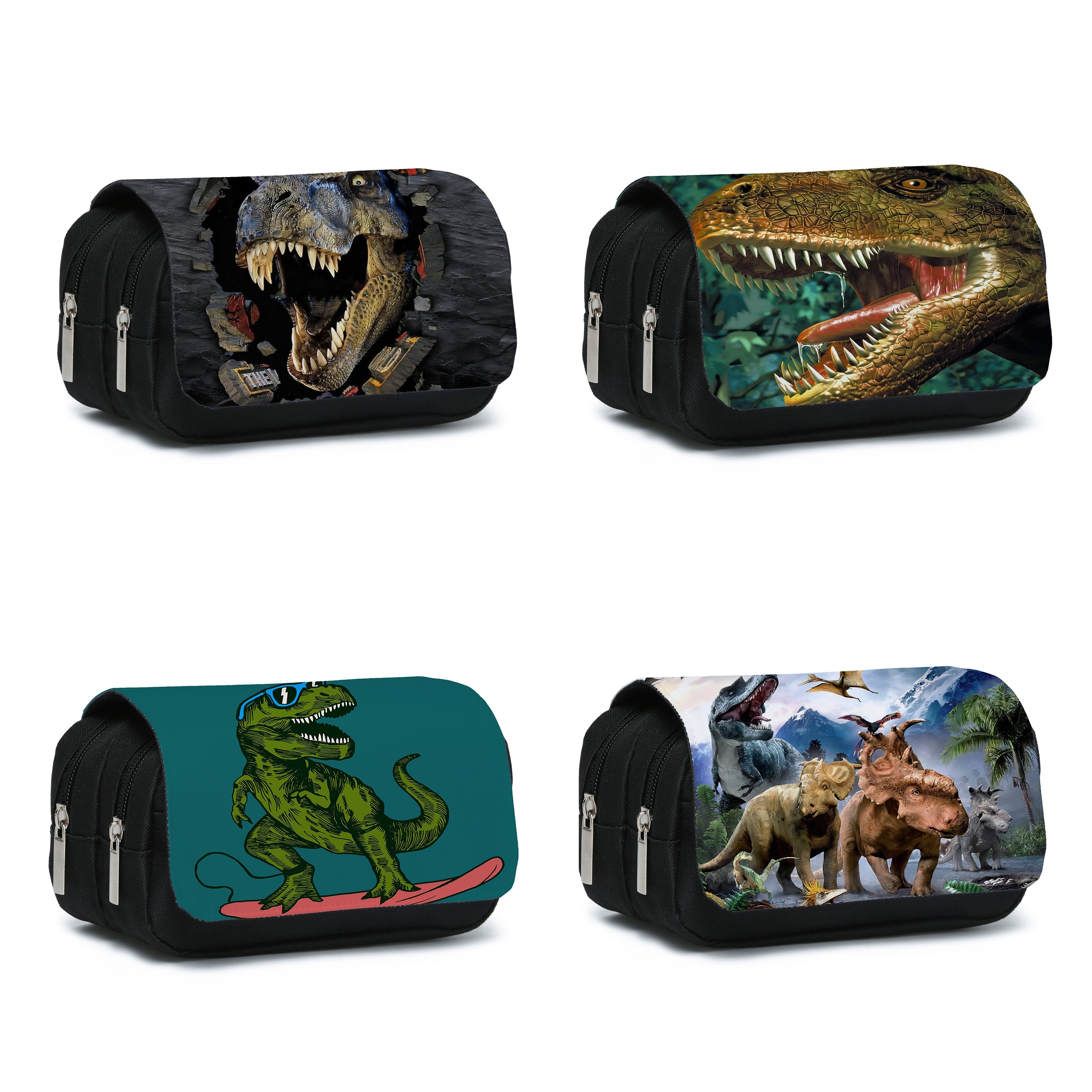 

Polyester Dinosaur Pencil Case, 3d Printed Double-sided Large Storage Wallet With Card Holder,