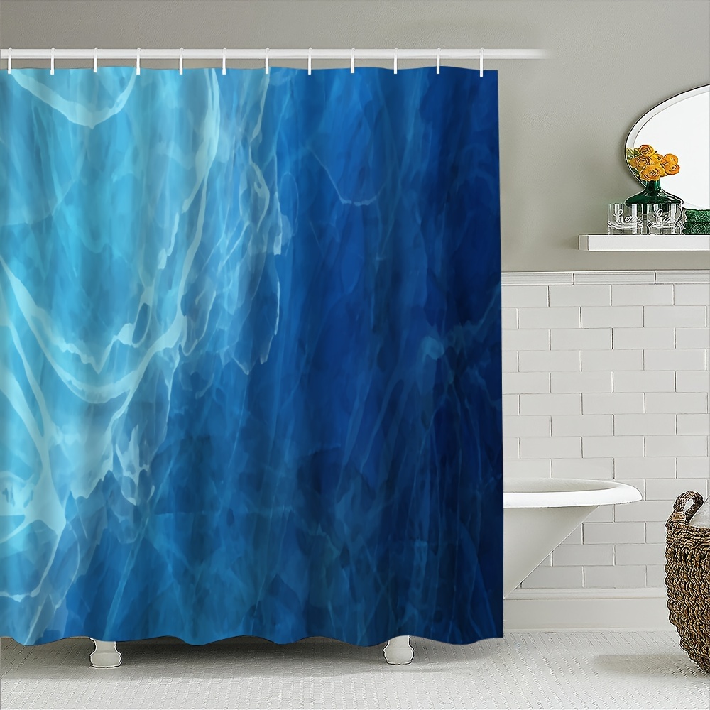 

Blue Marble Pattern Shower Curtain - Waterproof, Machine Washable Polyester Bathroom Decor With Multiple Components For Privacy And Artistic Design, Fits All Seasons - 1pc