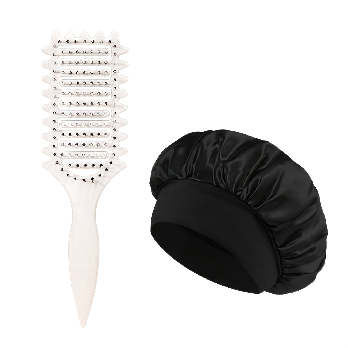 E-shop 2er-Set Lockenwicklerbürste und Haarkappe zum Schlafen - Tragbarer, hohler Lockenwickler-Styling-Kamm mit Nylonbürsten und ABS-Griff,