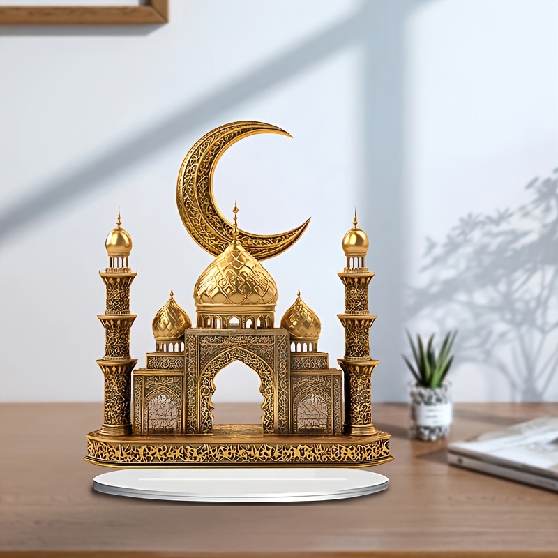 

Elegant Golden Mosque Acrylic - Ramadan & Eid Celebrations, No Power Needed