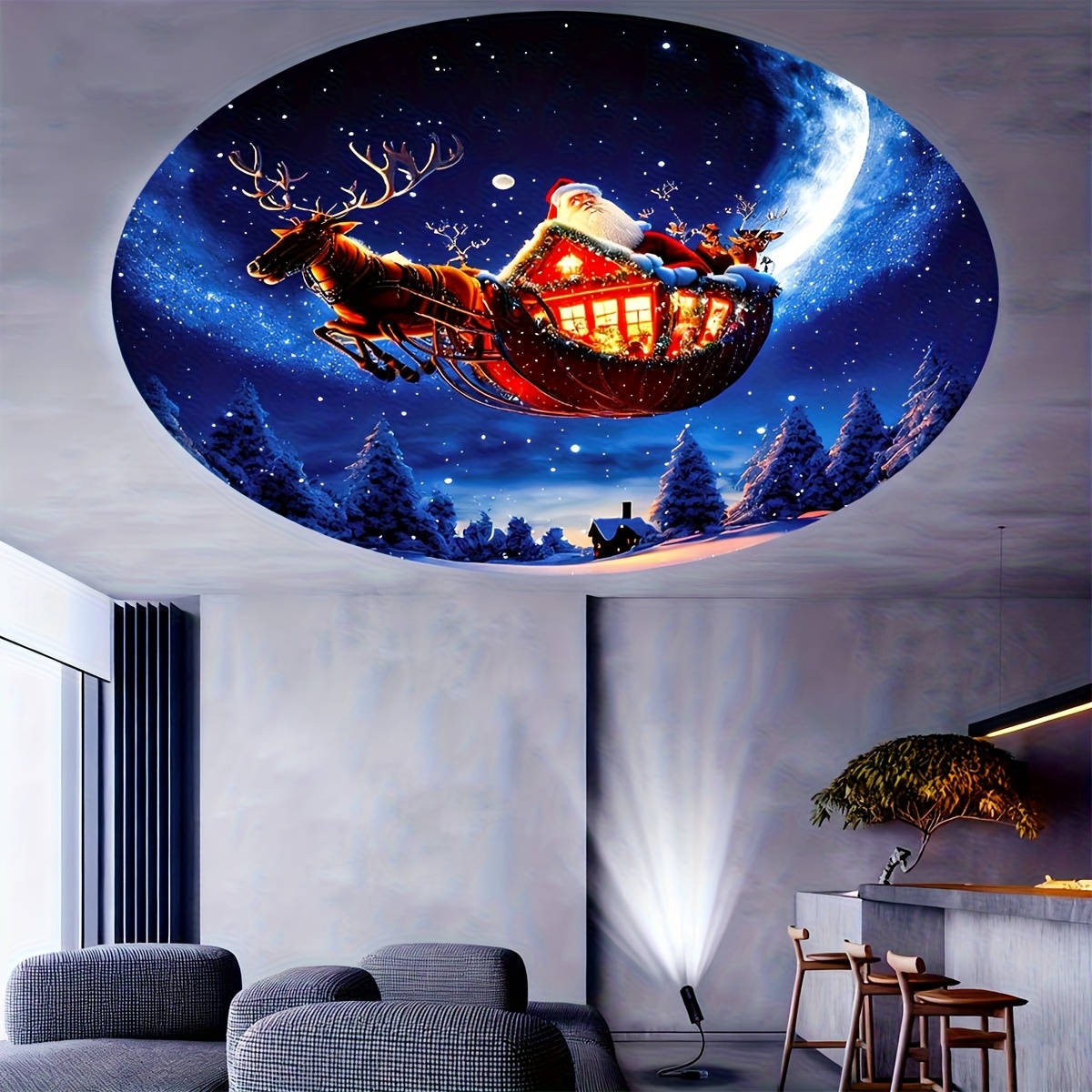 christmas projector light santa claus sleigh and reindeer usb powered led projection light photo backdrop wall decoration light live streaming background bedroom ceiling decorative light room night light wedding and proposal scene decoration Product details 2