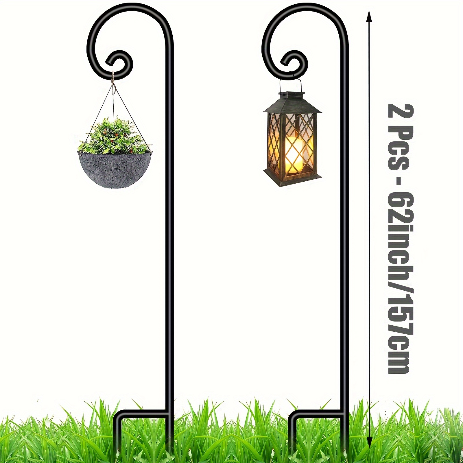 E-shop 2er-Set Hochwertige Schäferhaken-Vogelfutterständer – Stabile Eisen-Gartenhaken mit breiter Basis für Vogel-Futterspender, Pflanzkörbe &