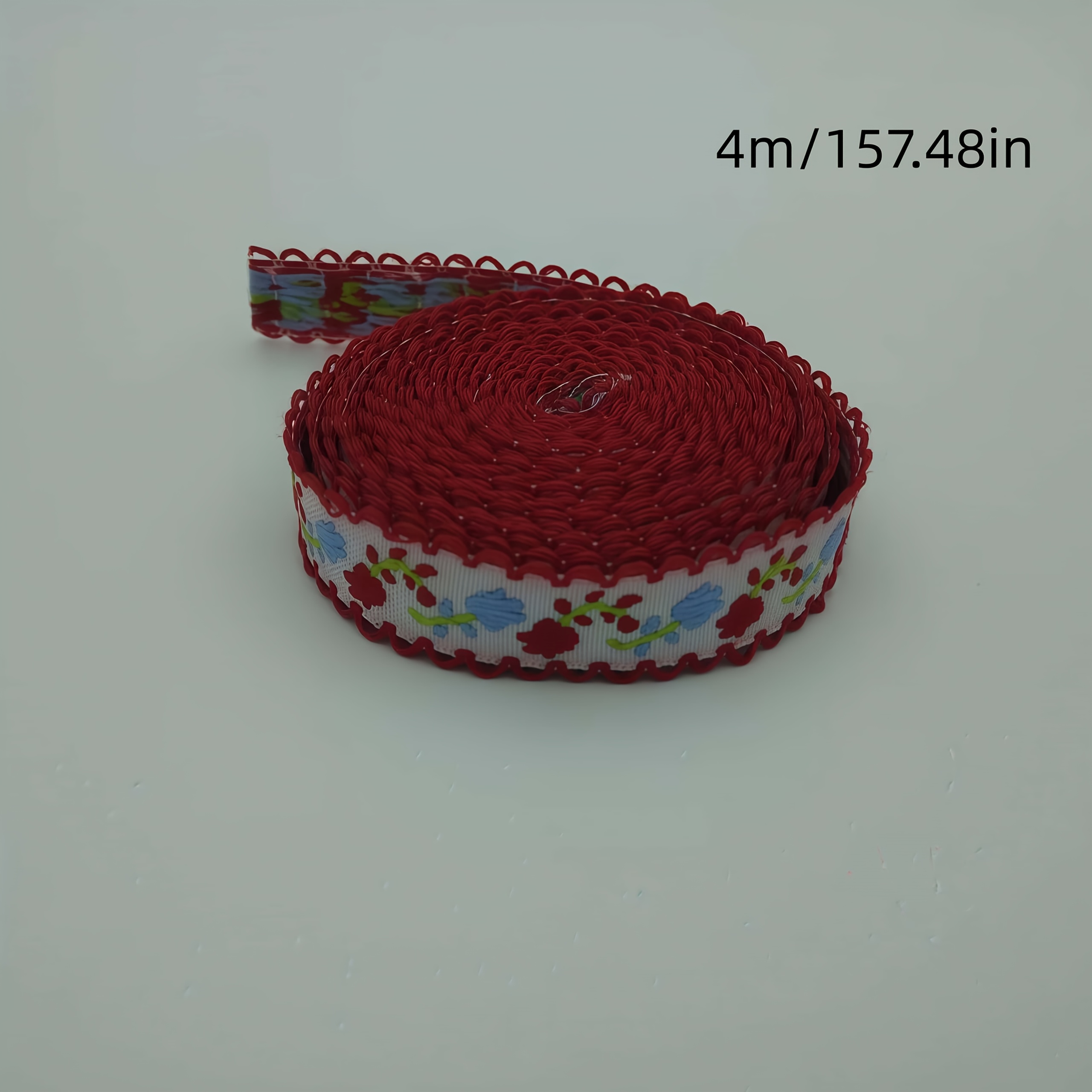 TEMU Ruban à imprimé floral rouge vintage 4m, et simple, tendance vintage européenne et américaine, ruban à imprimé floral de style vintage pastoral,