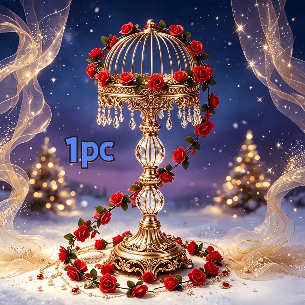 TEMU 1 97.24-inch Super-long And Romantic Artificial Vines, 43 Realistic Red Roses And Green Leaves, Artificial Flower Vines Suitable For Christmas
