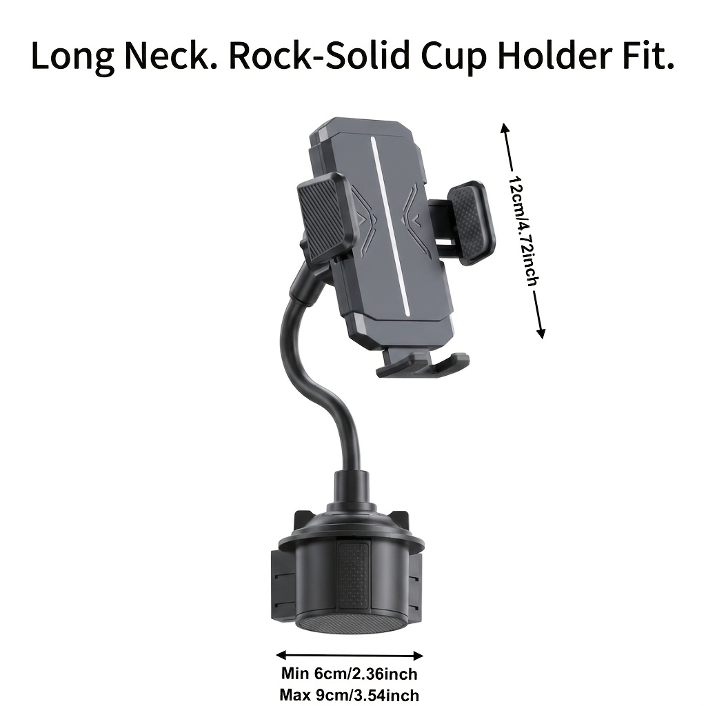 TEMU Cup Holder Phone Mount For Car, Long Flexible Gooseneck Car Phone Holder With Expandable Base, 360Â° Rotating Adjustable Cradle Hands Free Car
