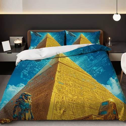 3pcs pyramid and pharaoh duvet cover set ancient mystery egypt theme breathable polyester machine washable no insert for bedding 1duvet cover 2pillowcase without core and quilt