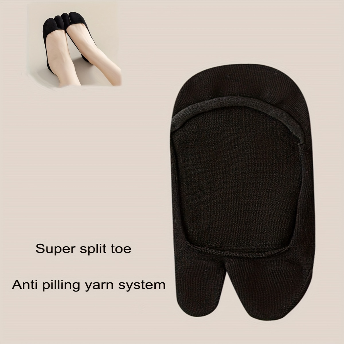 Image of 1 Pair, 5 Pairs Combination Set (3 Colors - White/black/nude) 5 Pairs Combination Set, 2025 Classic Two-toe Socks, Invisible Socks, Summer Fashion Socks, Toe-separating Shallow Mouth Boat Socks
