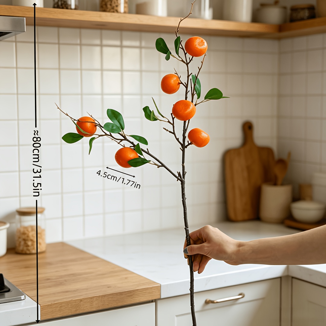 Image of 1pc Artificial Orange Branch, Containing 6 Fake Oranges, 31 Inch Simulated Fruit Yellow Orange Branch, Used For Home, Garden, Wedding, And Party Decoration, Bright And Vivid Fruit Tree Decoration