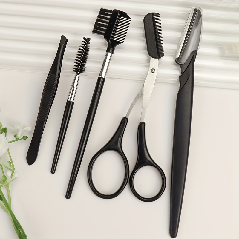 E-shop J--teiliges Schwarzes Augenbrauen-Pflegeset, Professionelles Augenbrauenschere-Set inklusive Augenbrauenbürste, Kamm, Augenbrauenschere,