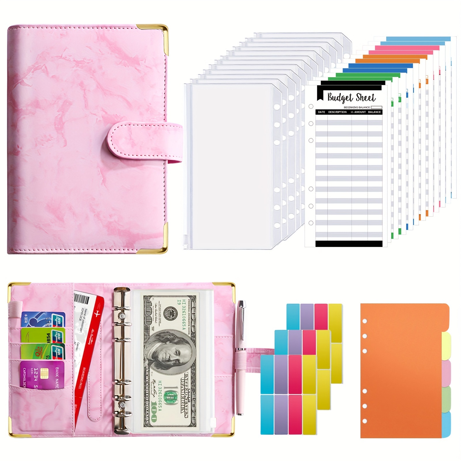 

Budget Binder, 54pcs Budget Binder With Zipper Envelopes, Cash Envelopes For Budgeting, Money Organizer For Cash, A6 Budget Planner With Cash Envelopes