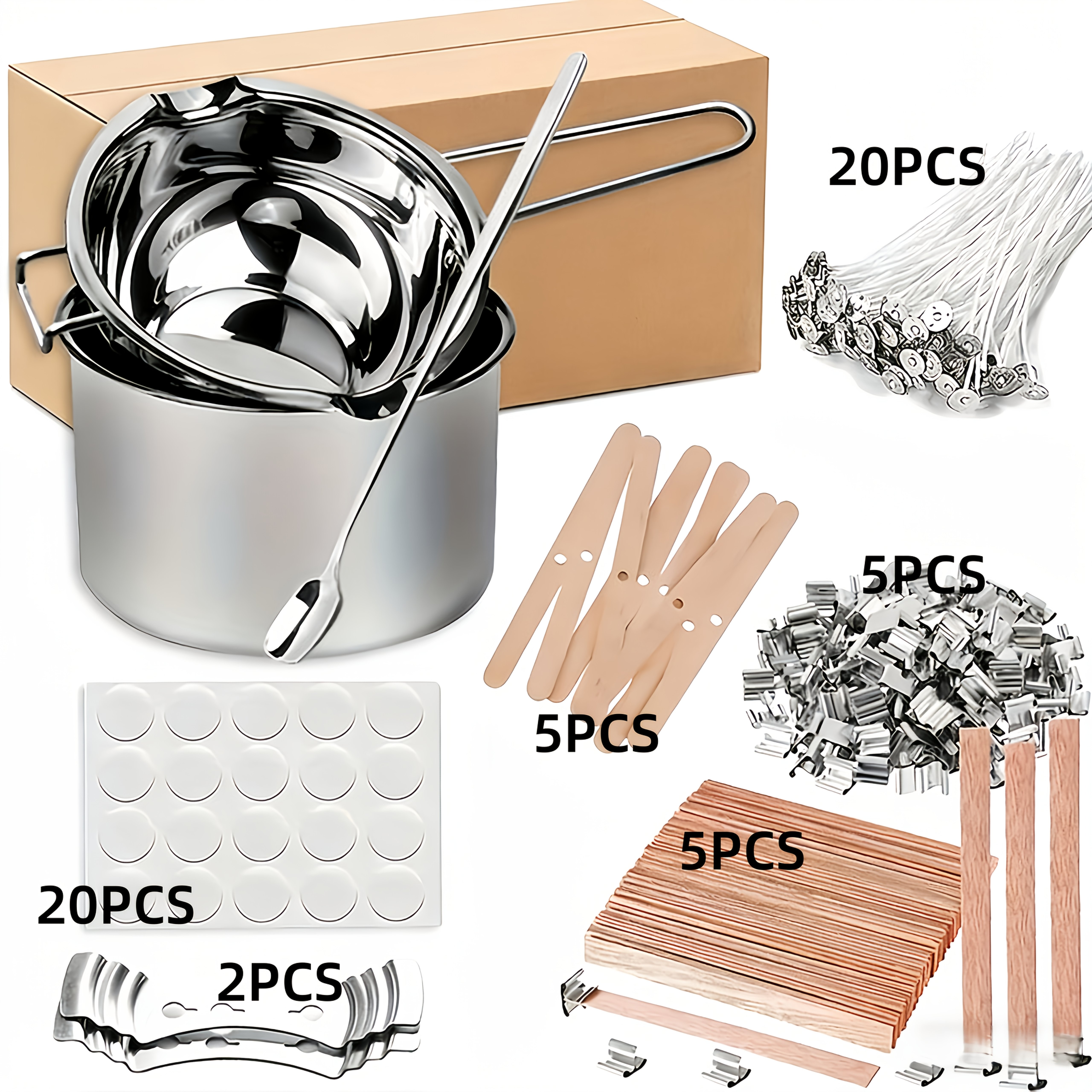 TEMU Kit de fabrication de bougies, inclut un à cire, des mèches de bougie, des porte-mèches, des outils de positionnement de mèche, pour la