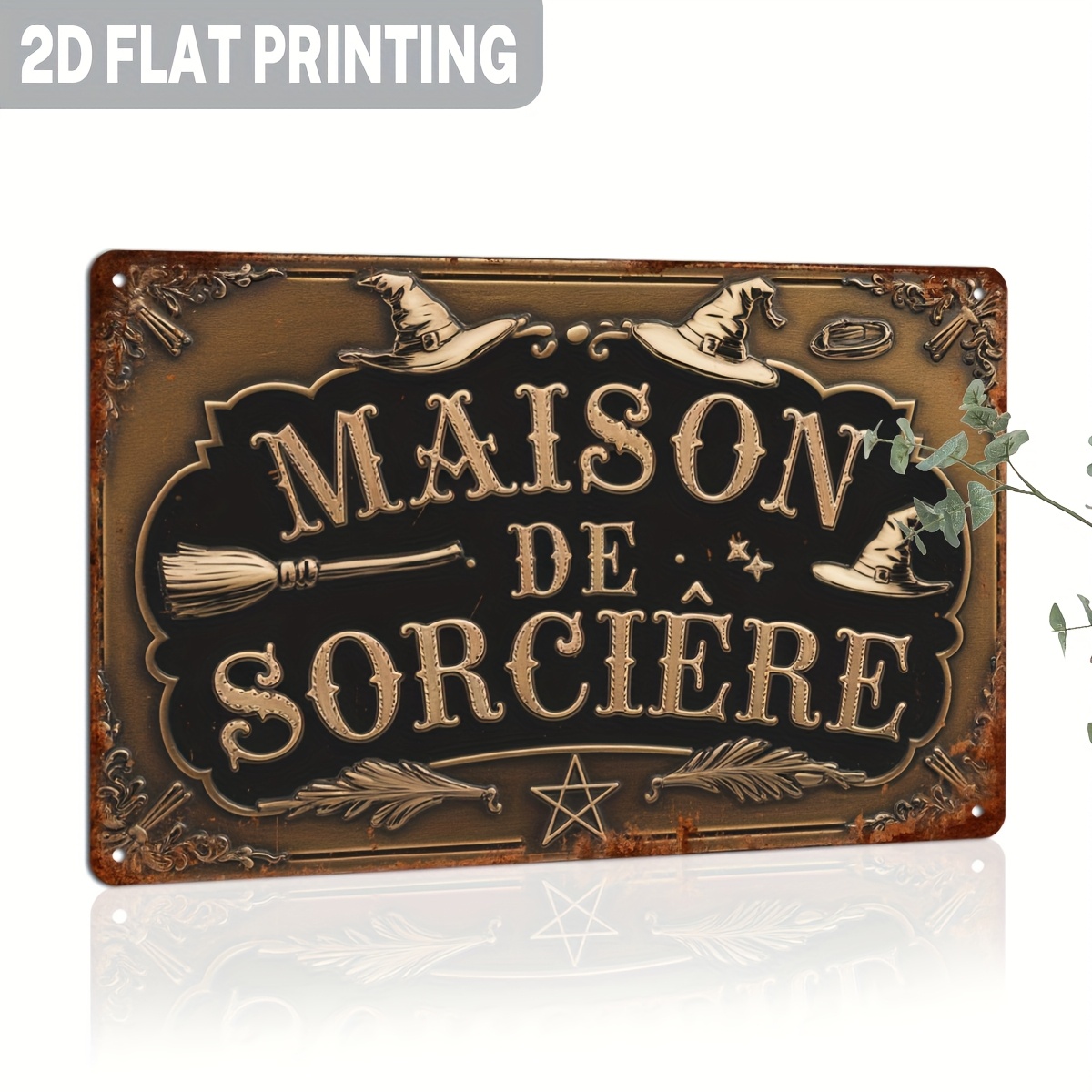 TEMU Décoration murale plate 2D, 1 pièce, en bois, style français vintage sur le thème de - Art en bois, décoration de maison de sorcière, convient