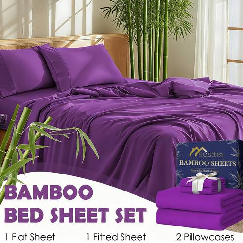 4pcs bed sheet set ultra soft bamboo blend super cooling sheets fitted sheet deep pocket up to 16 hot sleepers hotel quality bedding sheets set great gifts