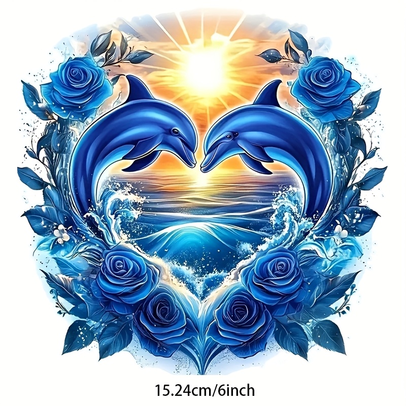 6-inch Dolphin & Rose Ocean Waves Sunshine Heart Vinyl Decal - With , Self-adhesive For Cars, Laptops, Windows, Walls - Smooth, Single-use On Glass, Metal, Ceramic, Dolphin