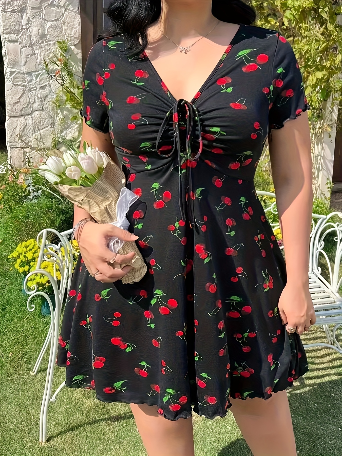 cherry print dress sold on Temu United States