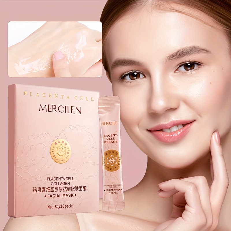 Mască de hidratare pentru somn cu colagen din celule de placentă 6g*10 buc, conținând acid hialuronic, colagen, scualan vegetal, hidratantă pentru pielea feței, machiaj, aspect mai tânăr al pielii, potrivită pentru toate tipurile de piele, esențială pentru călătorii