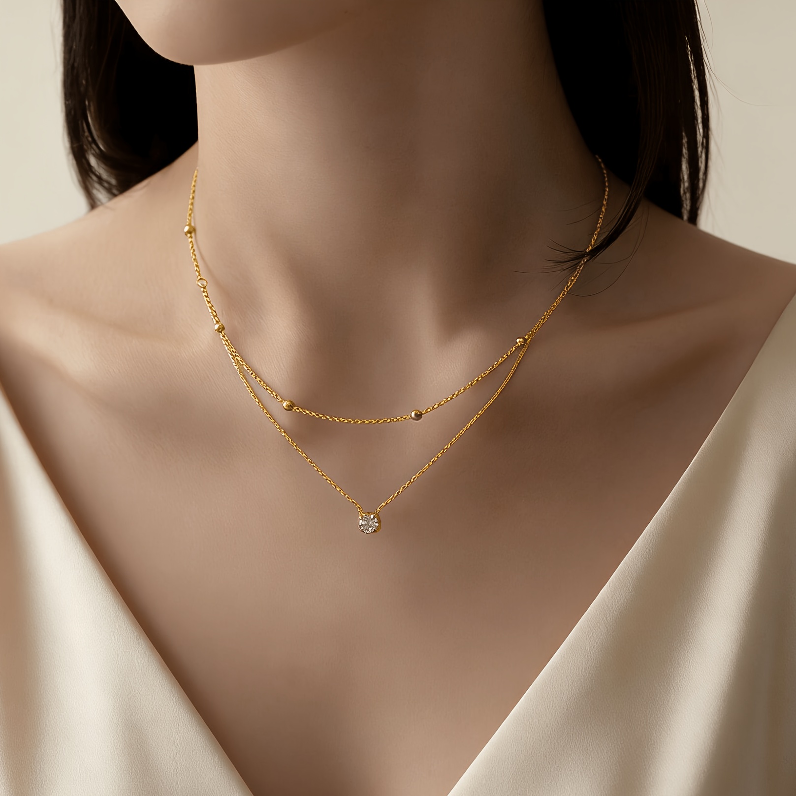 Exquisite Women's Double-Layer Zirconia Clavicle Chain Necklace