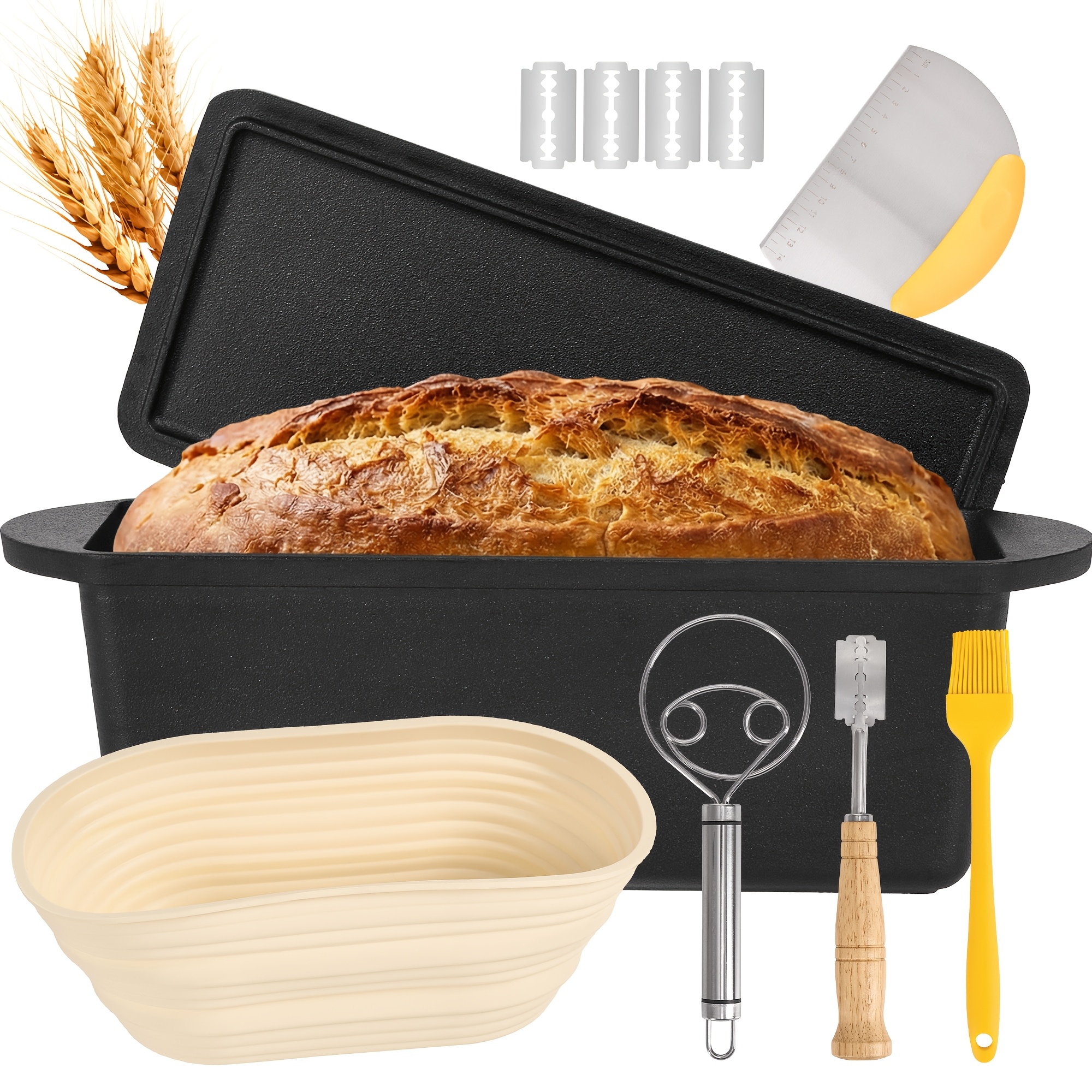 TEMU 3.2qt Cast Iron Dutch Oven Pot With Lid, Dutch Oven For Bread Baking With Baking Gloves, Square Cast Iron Pot Set, Local Warehouse, Black Local Warehouse.