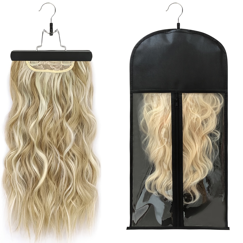 TEMU Porta Extension per Capelli, Borsa Porta Parrucche Extra Lunga con Gancio per Multiple Parrucche e Posticci, Borsa Porta Parrucche Portatile
