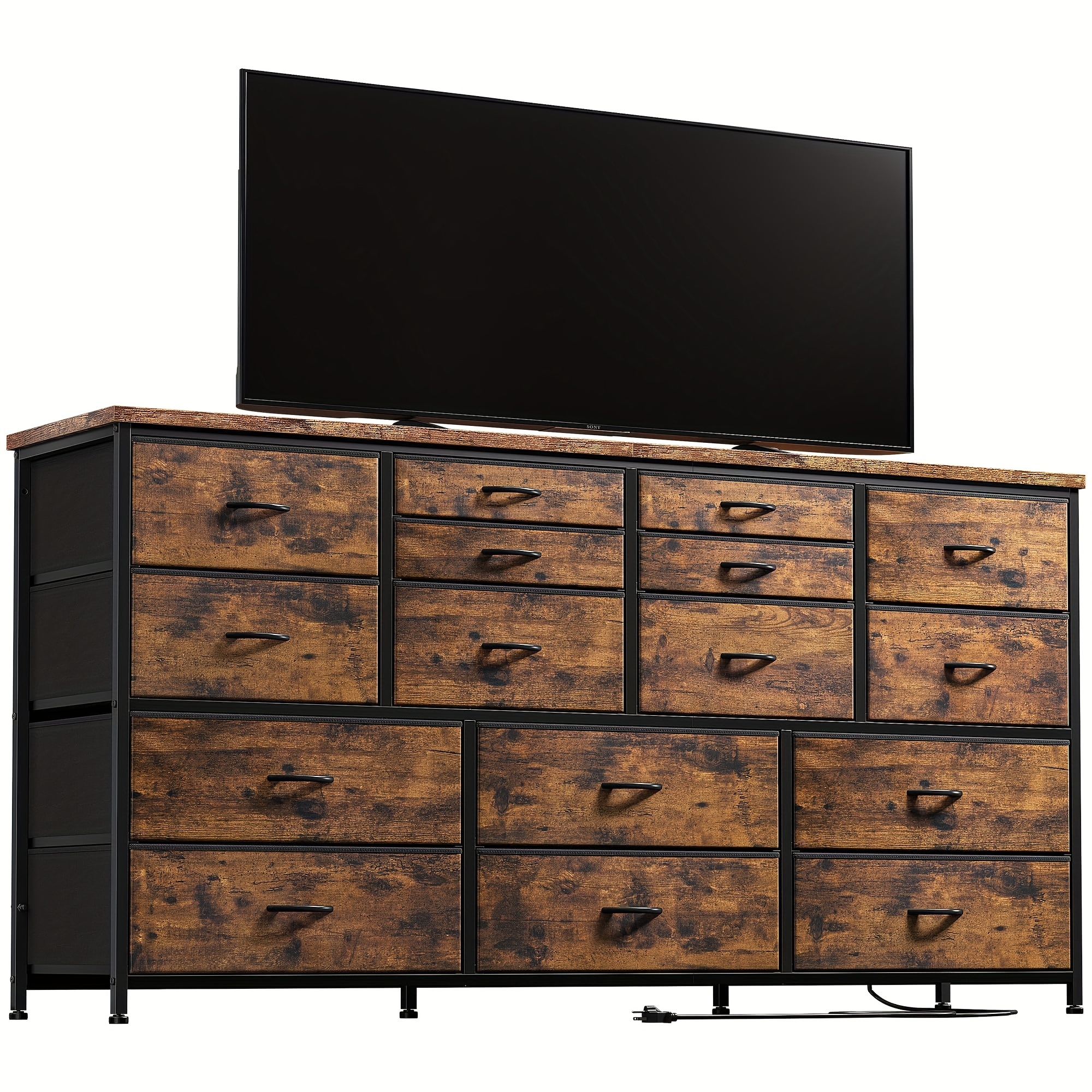 TEMU Tv Stand Dresser For 60" Tv Stand With Charging Station Tv Stands For Living Room Long Dresser For Bedroom Tv Stand With 16 Drawers Storage Tv Stand For Bedroom Dresser 51.1''w*11.8''d*34.8''h